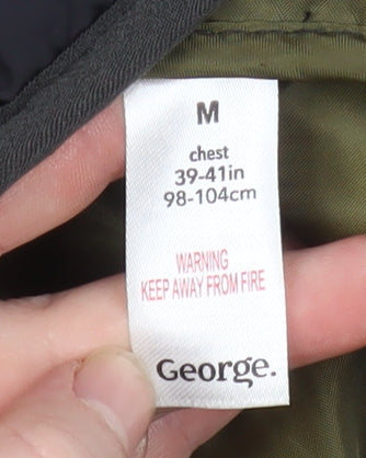 George Men's Black Puffer Jacket M Regular Fit Quilted Zip Coat