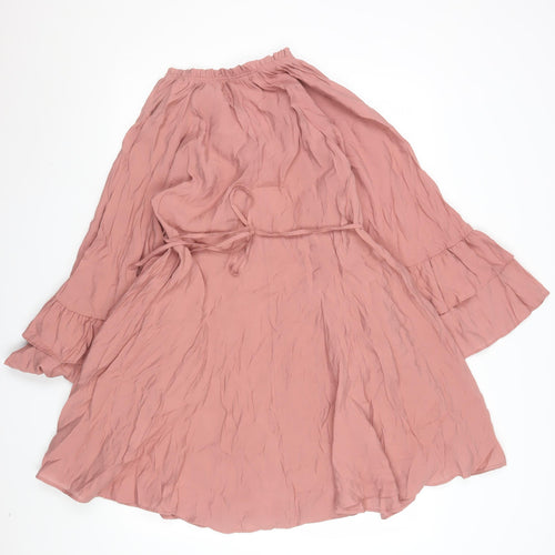 F&F Women Pink Knee Length Shift Dress Size 10 Boho Tie Neck Long Sleeve