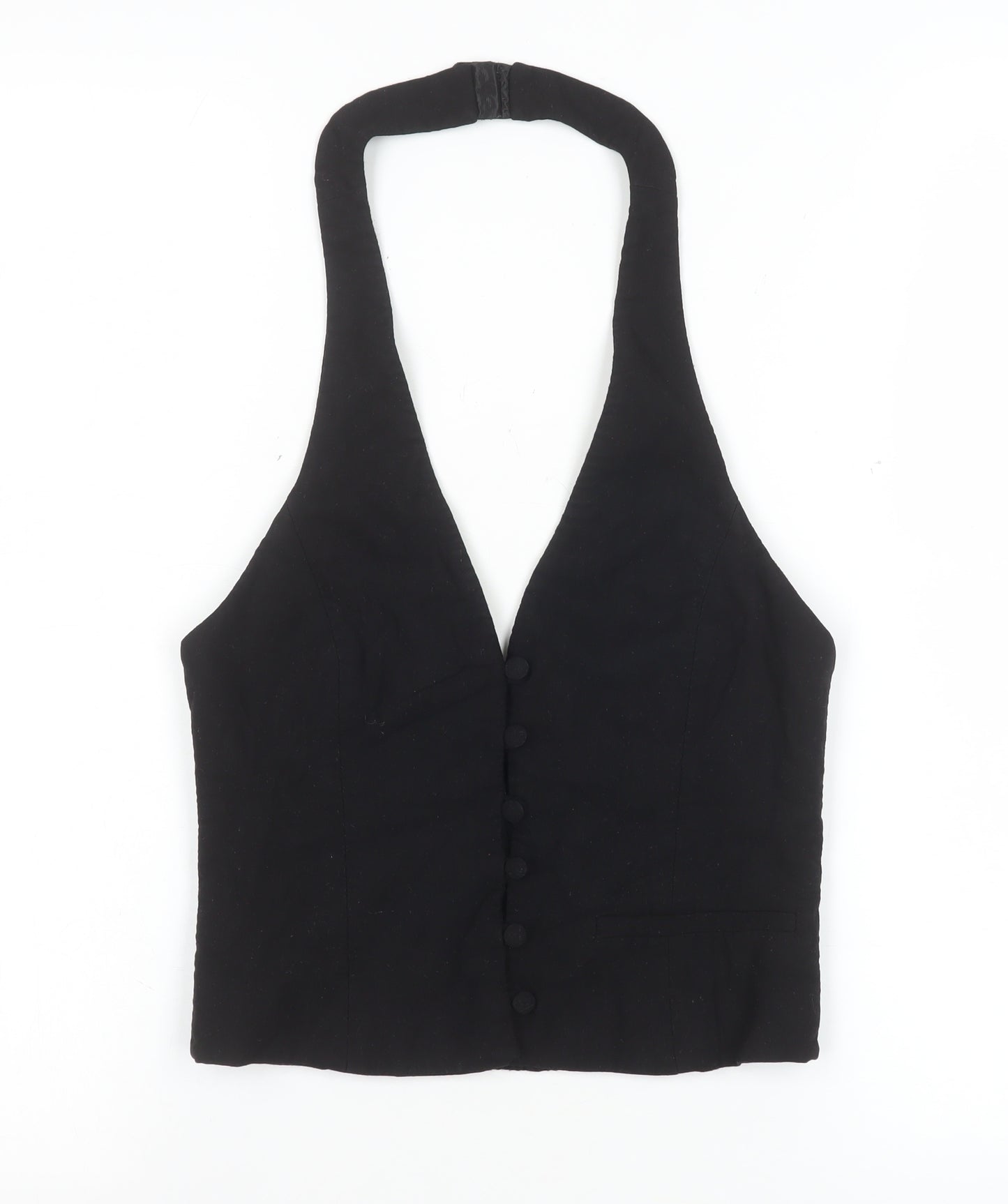 Zara Women Black Halter Neck Button Camisole Top S