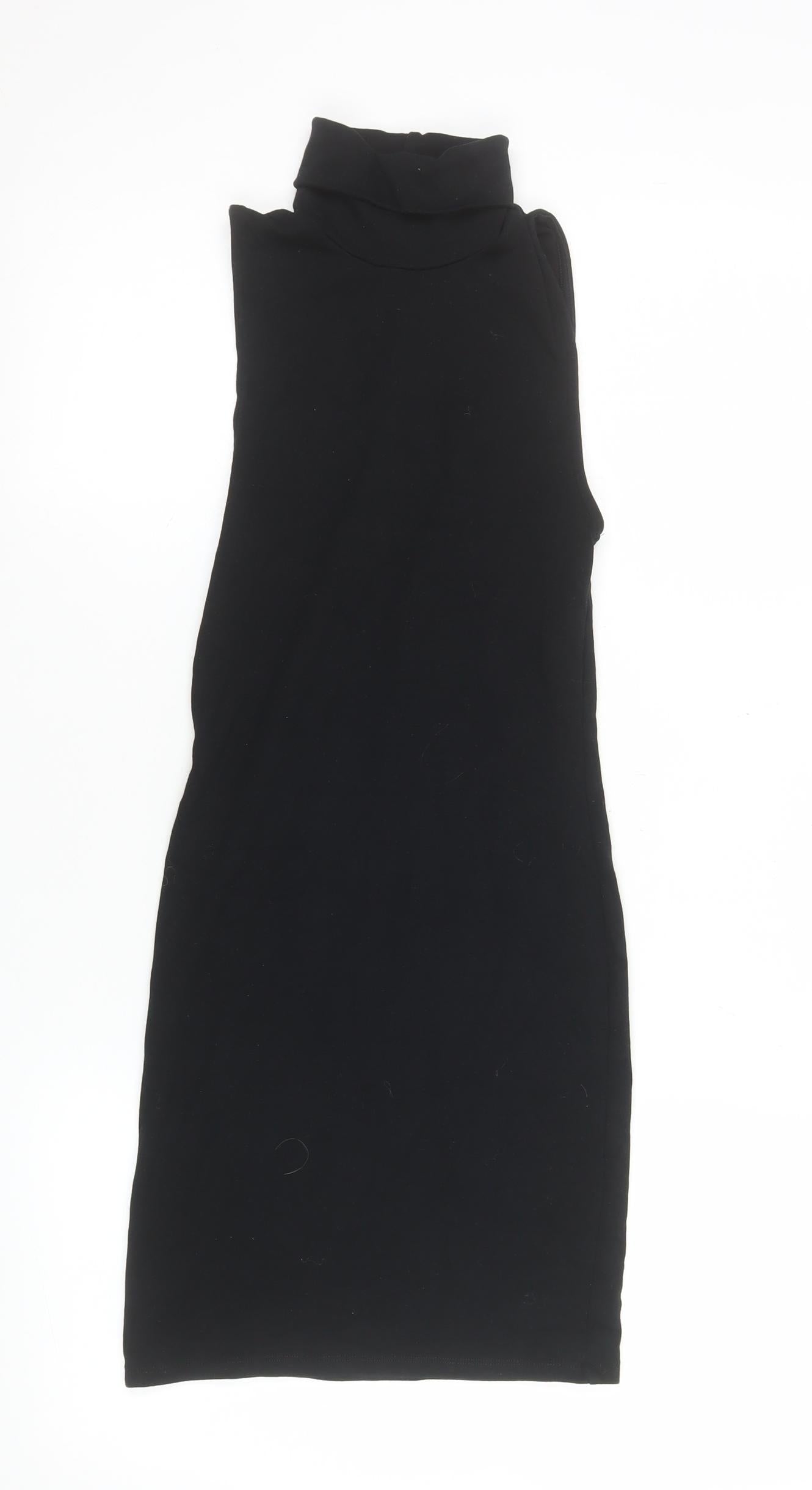 Zara Womens Black Sleeveless Roll Neck Bodycon Dress Size S