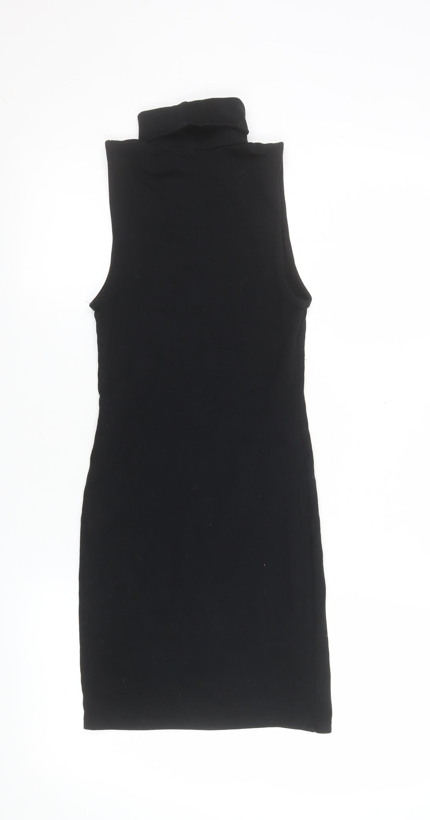 Zara Womens Black Sleeveless Roll Neck Bodycon Dress Size S