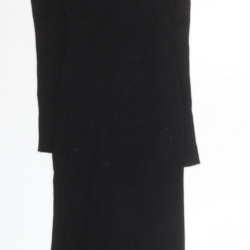 H&M Women’s Black Ribbed Knit Bodycon Midi Dress XS