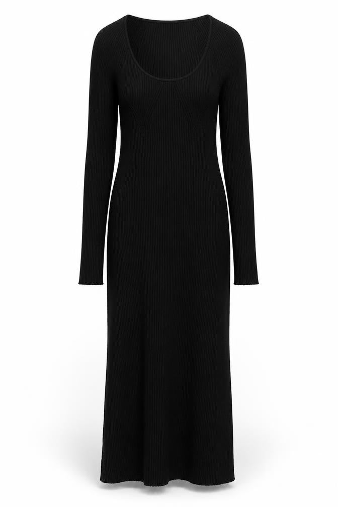 H&M Women’s Black Ribbed Knit Bodycon Midi Dress XS