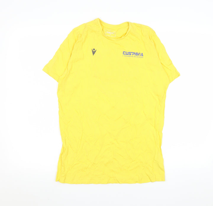 Macron Men's Yellow Cotton Sports University Graphic T-Shirt Size S