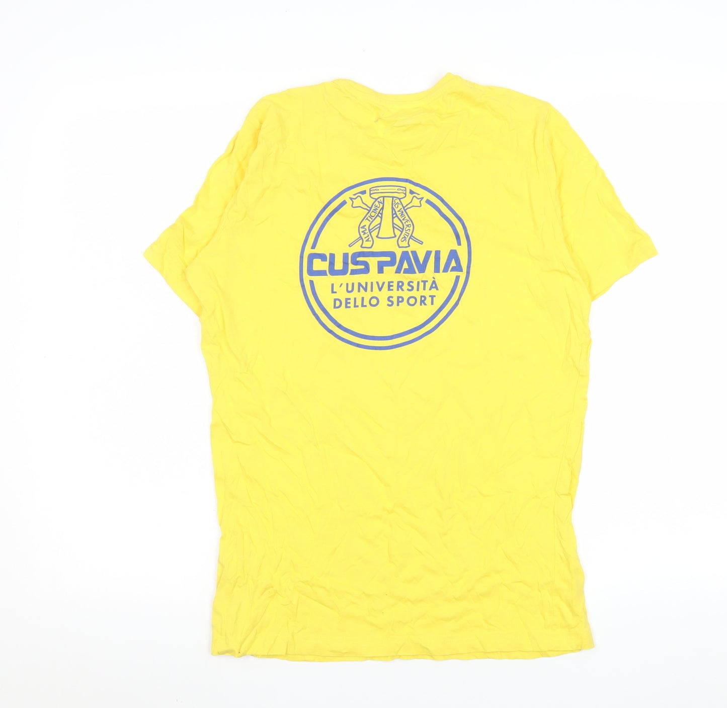 Macron Men's Yellow Cotton Sports University Graphic T-Shirt Size S