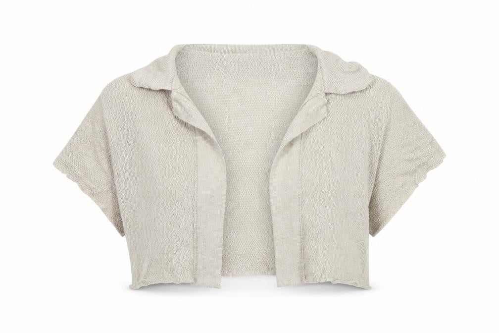 Front view of Sabatini White Women's Beige Open Knit Shrug XL