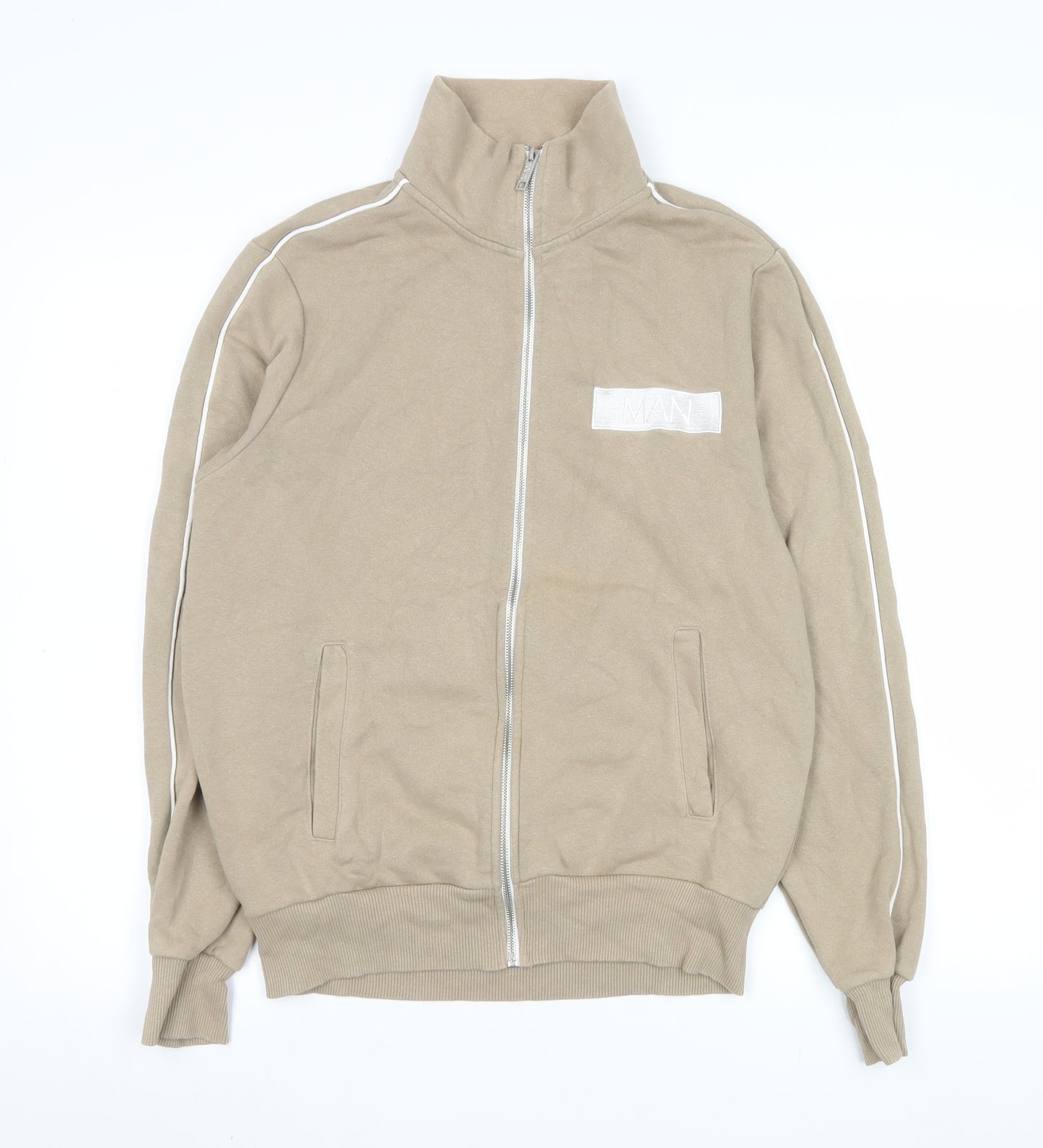 boohooMAN Men's Beige Basic Zip Cotton Jacket Size L