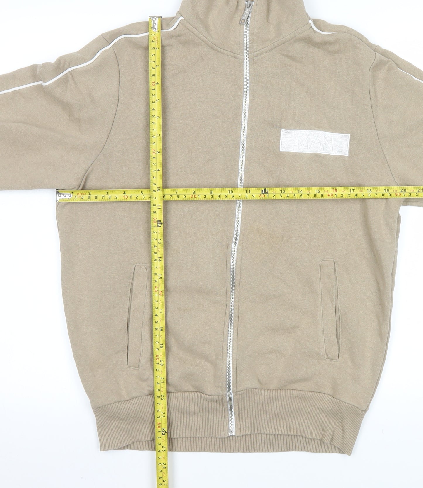 boohooMAN Men's Beige Basic Zip Cotton Jacket Size L