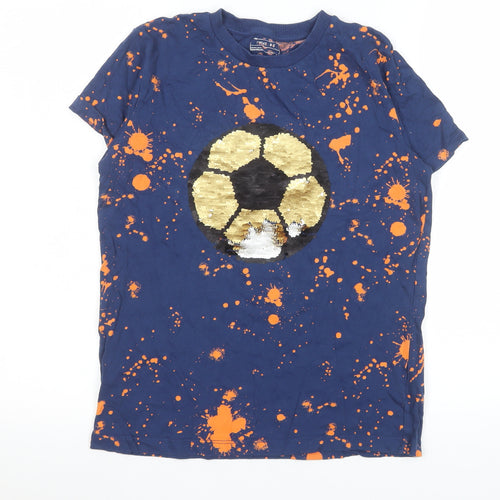 Next Boys Blue Sequin Football Graphic T-Shirt 12 Years Short Sleeve