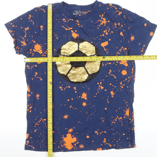 Next Boys Blue Sequin Football Graphic T-Shirt 12 Years Short Sleeve