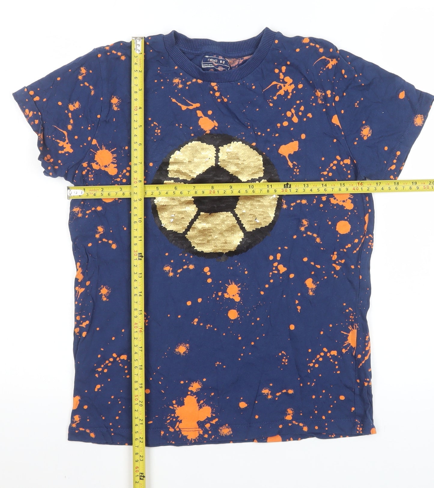 Next Boys Blue Sequin Football Graphic T-Shirt 12 Years Short Sleeve