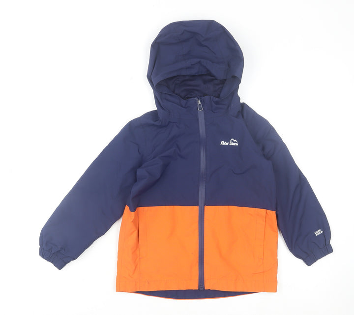 Peter Storm Boys Blue Orange Hooded Waterproof Rain Coat Jacket 5-6 Years
