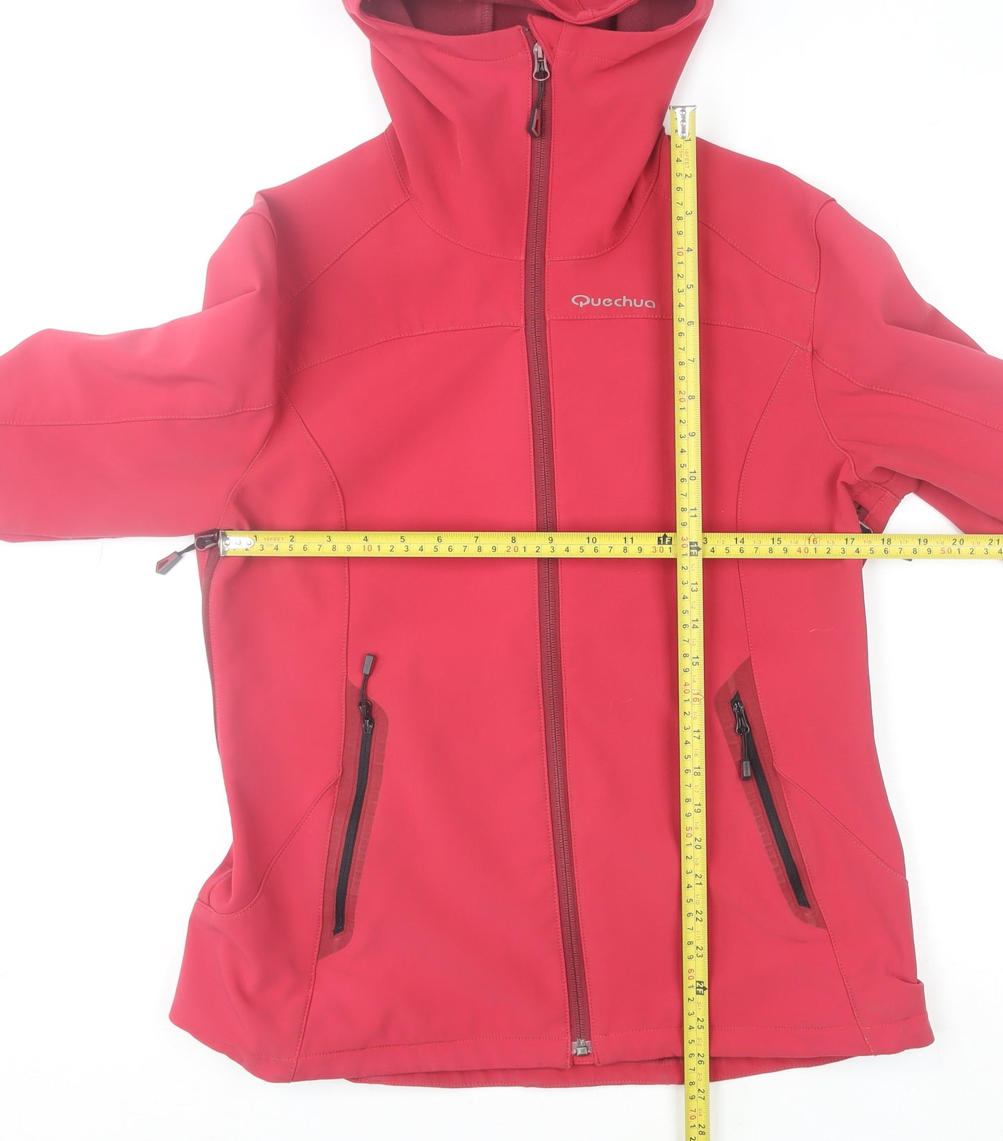 Quechua Women's Red Soft Shell Hooded Jacket Size 14