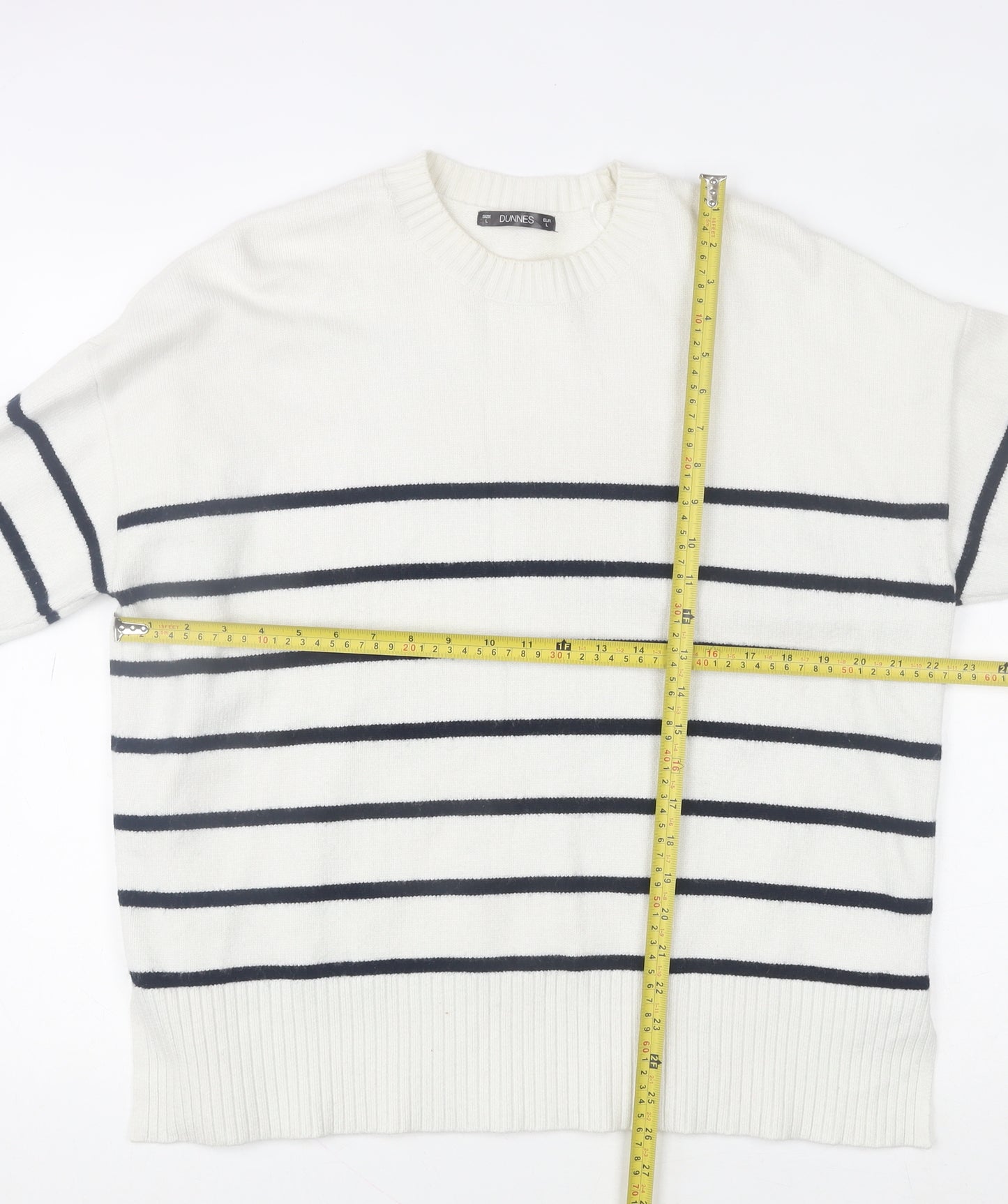 Dunnes Stores Women’s White Striped Pullover Jumper Size L