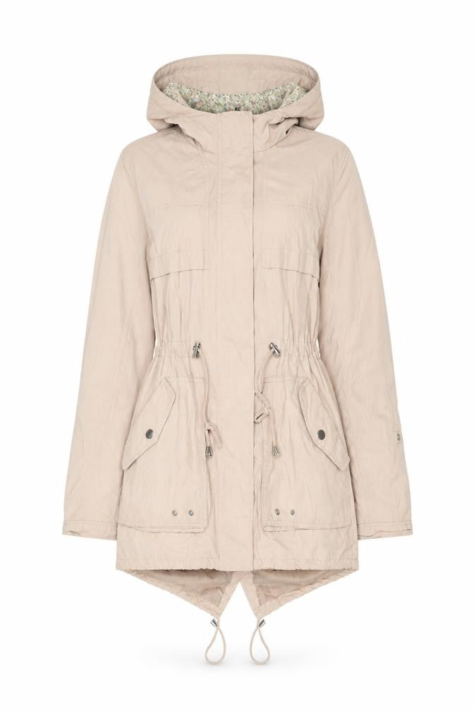 Front view of Atmosphere Women’s Beige Hooded Parka Jacket, size UK 6