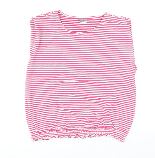 Beloved Women Pink Striped Sleeveless Jersey T-Shirt Size L