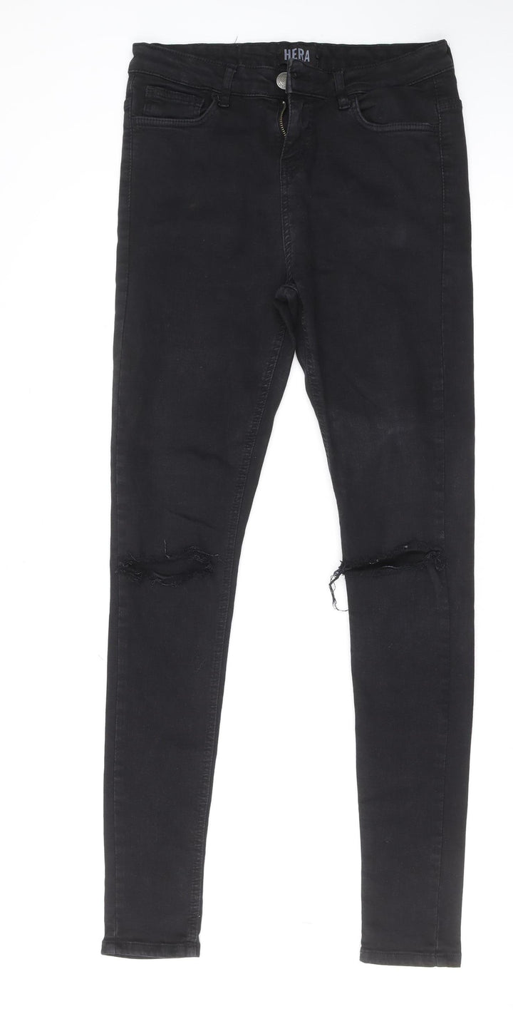 HERA Women's Black Distressed Skinny Jeans L Stretch Denim