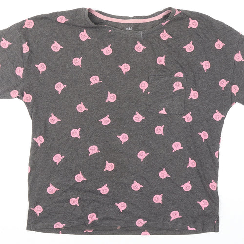 Marks and Spencer Womens Grey Animal Print Short Sleeve Pyjama Top Size 12