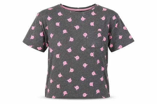 Front view of Marks & Spencer women’s grey animal print short sleeve pyjama top, size UK 12