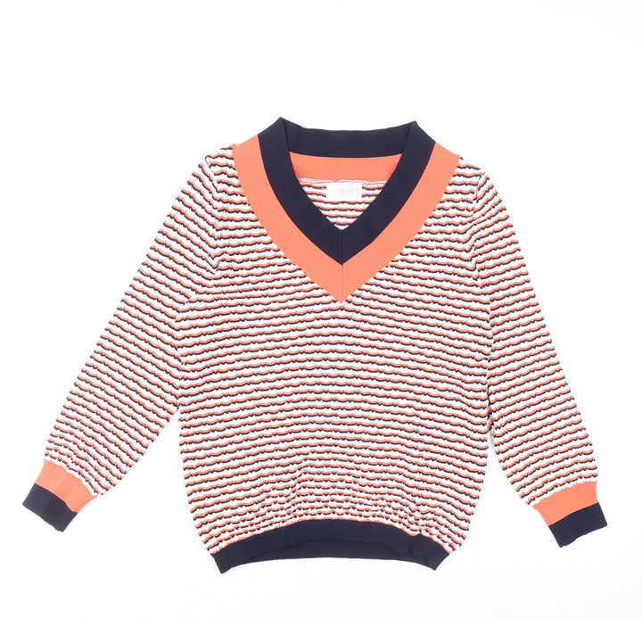 Savida Women's Multicoloured Striped V-Neck Knit Jumper Size 12