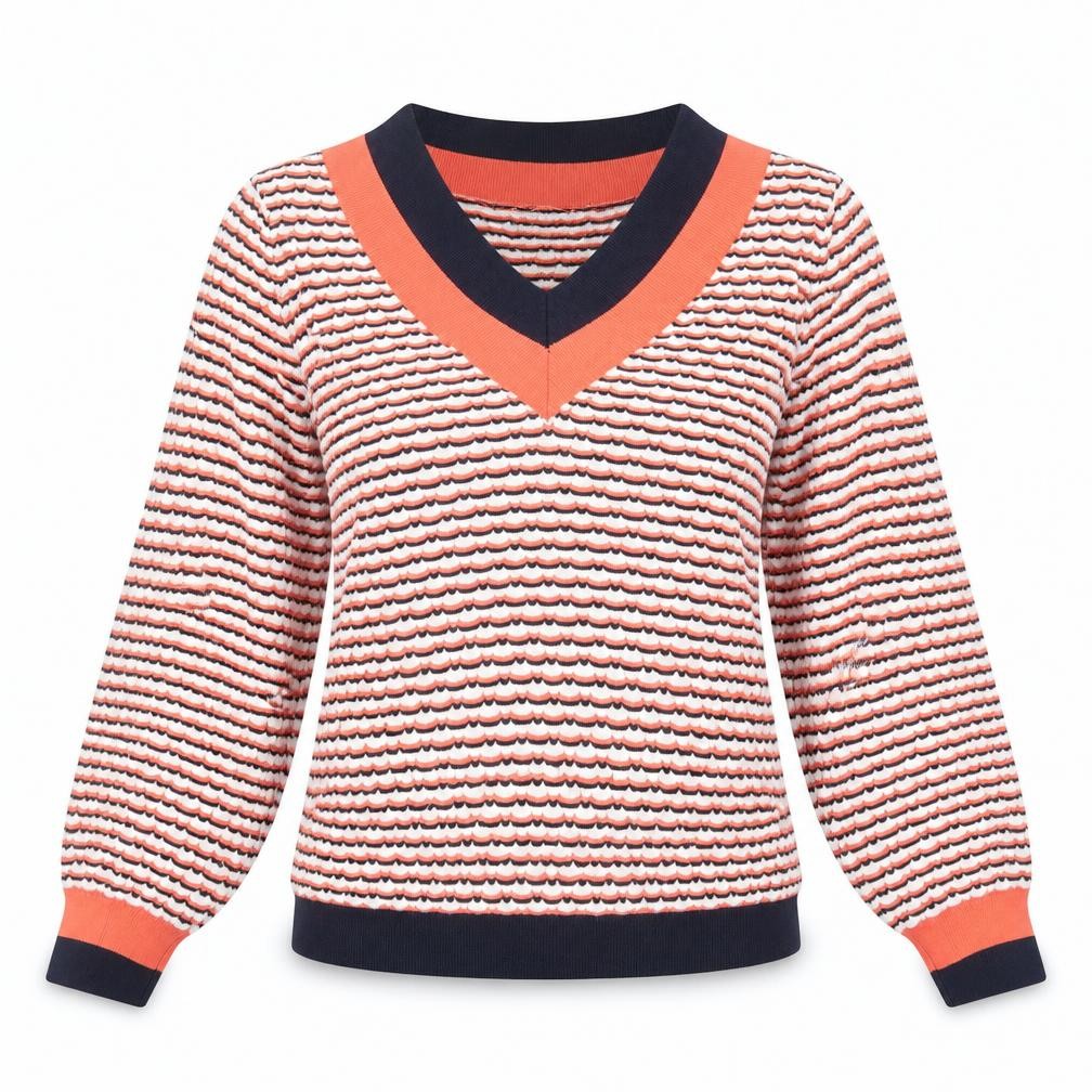 Front view of Savida Women's Multicoloured Striped V-Neck Knit Jumper, size 12