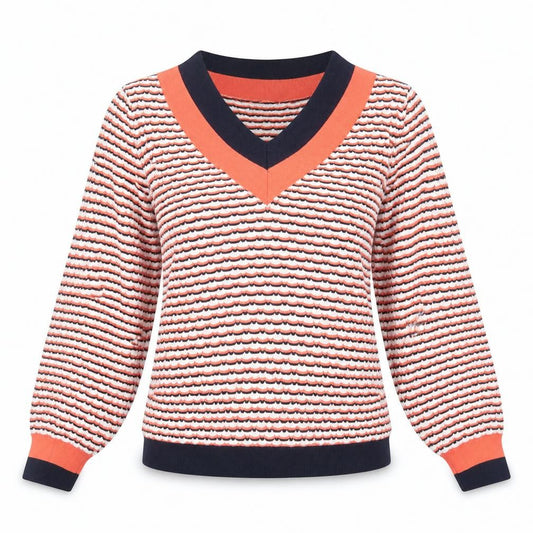 Front view of Savida Women's Multicoloured Striped V-Neck Knit Jumper, size 12