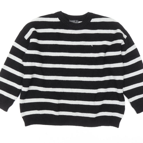 Stradivarius Women Black & White Striped Knit Jumper Size S
