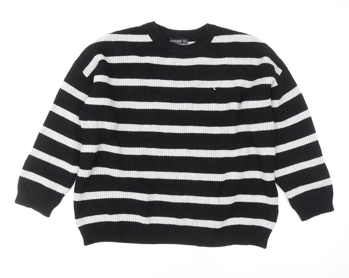 Stradivarius Women Black & White Striped Knit Jumper Size S