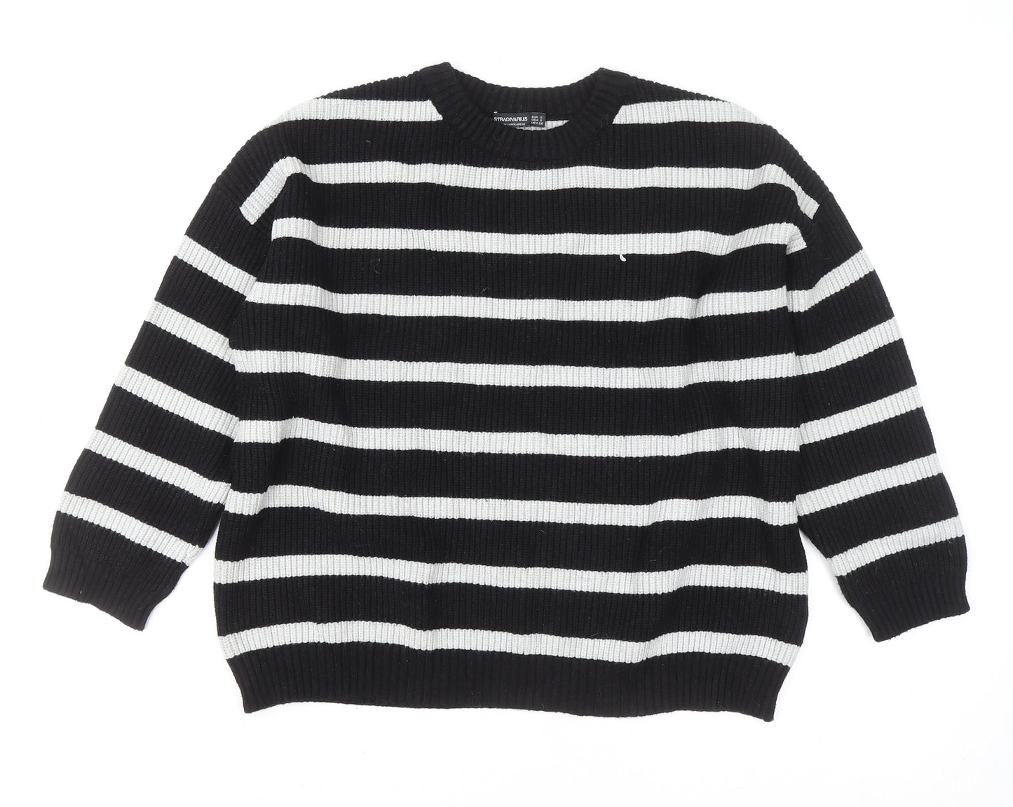 Stradivarius Women Black & White Striped Knit Jumper Size S