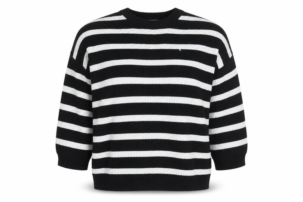 Front view of Stradivarius Women Black & White Striped Knit Jumper, size S