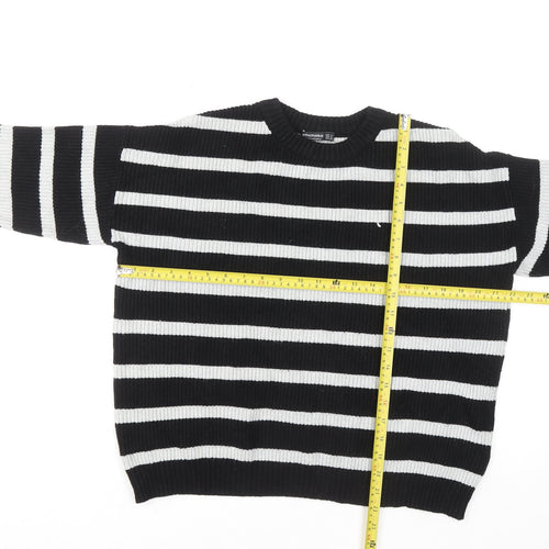 Stradivarius Women Black & White Striped Knit Jumper Size S