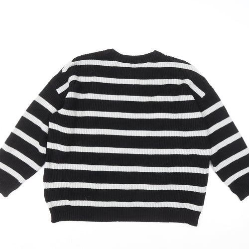Stradivarius Women Black & White Striped Knit Jumper Size S