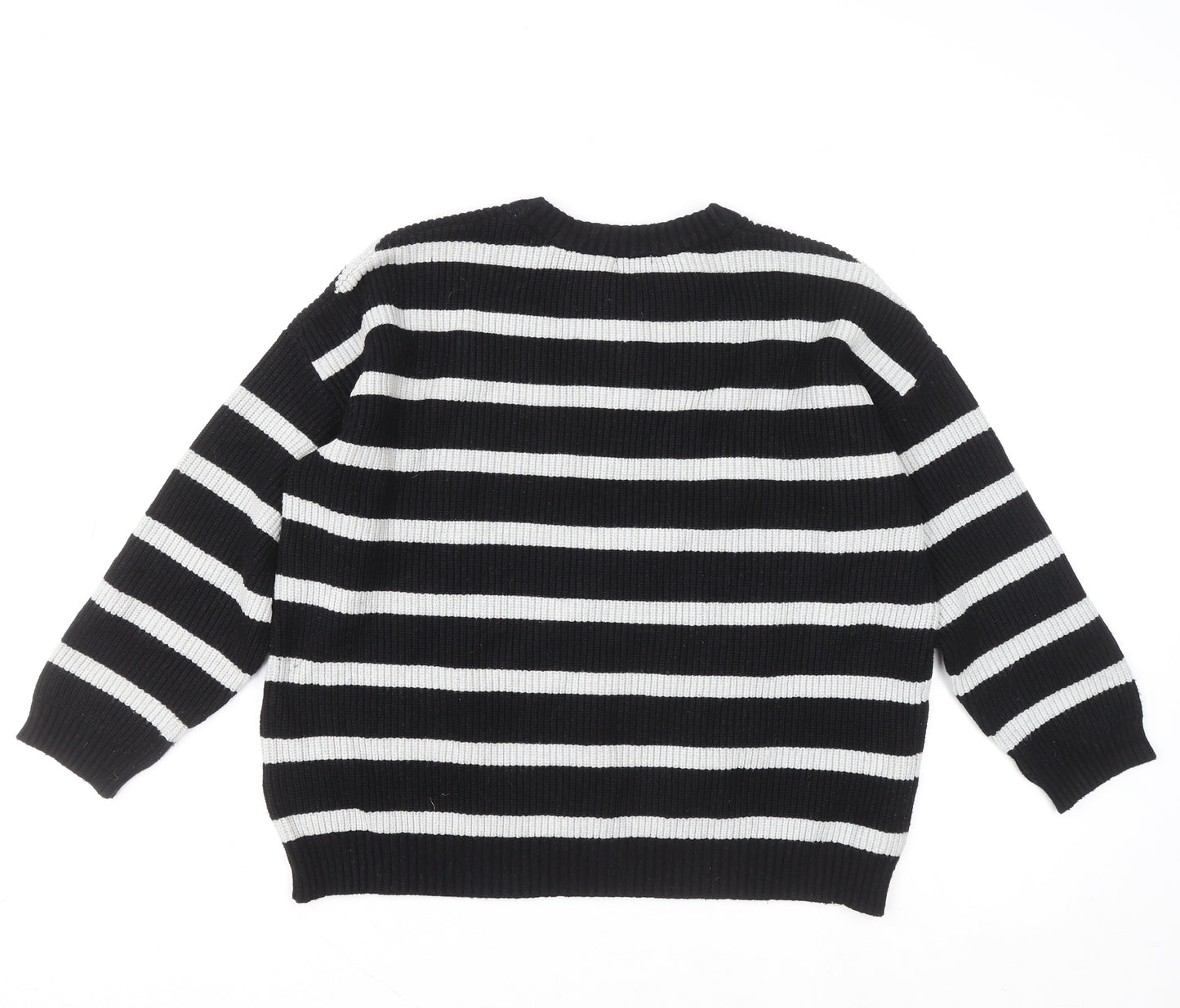 Stradivarius Women Black & White Striped Knit Jumper Size S