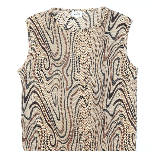Belle Surprise Women’s Beige Geometric Sleeveless Blouse Size L