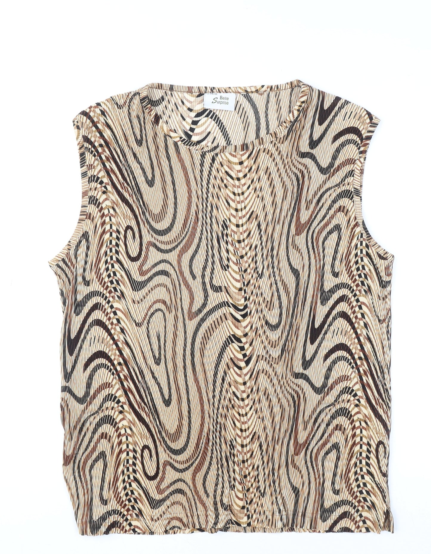 Belle Surprise Women’s Beige Geometric Sleeveless Blouse Size L