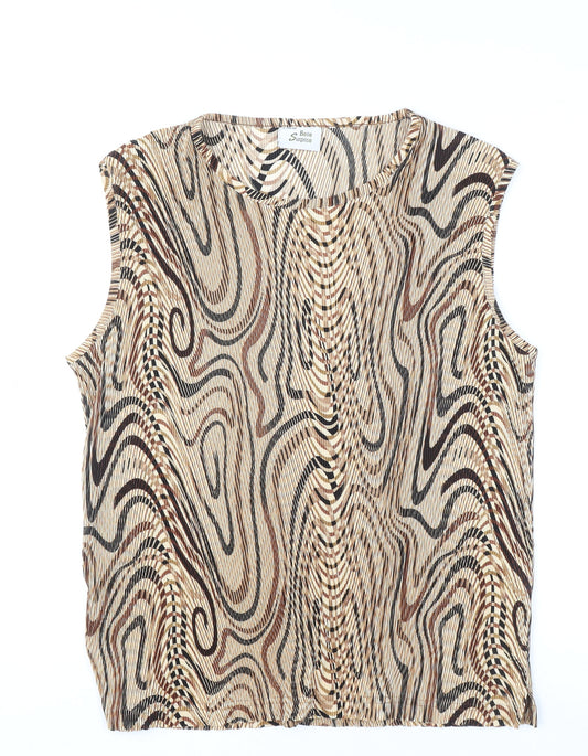 Belle Surprise Women’s Beige Geometric Sleeveless Blouse Size L