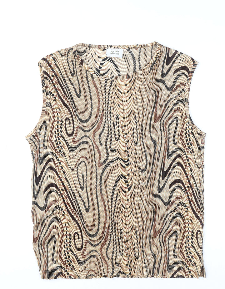 Belle Surprise Women’s Beige Geometric Sleeveless Blouse Size L