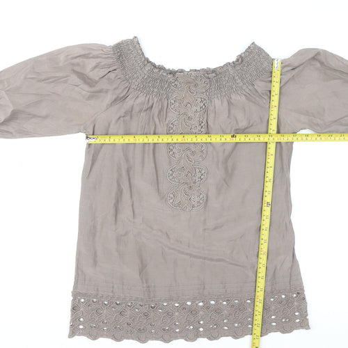 Warehouse Womens Beige 3/4 Sleeve Off Shoulder Cotton Silk Bohemian Blouse Size 8