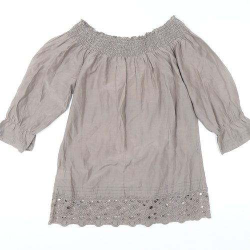 Warehouse Womens Beige 3/4 Sleeve Off Shoulder Cotton Silk Bohemian Blouse Size 8
