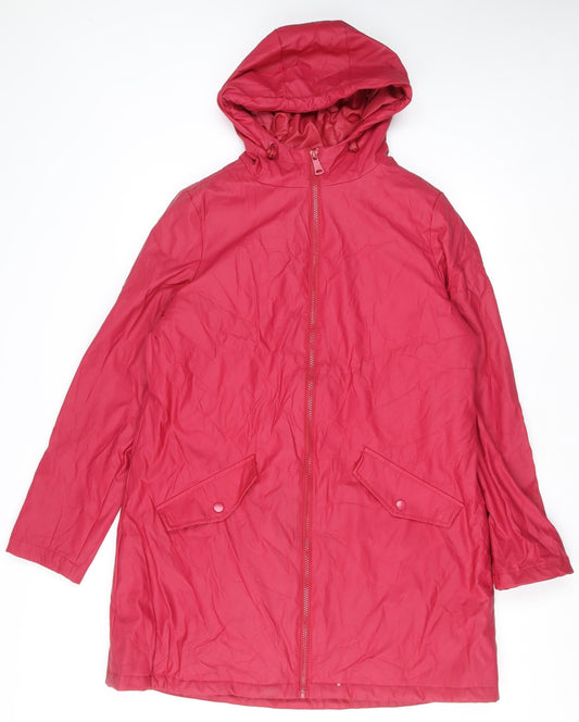 Dunnes Women Red Hooded Mid-Length Rain Coat Jacket Size 12