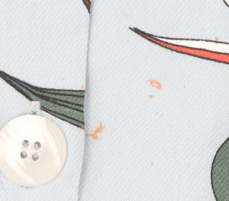 Primark Womens Blue Floral Cropped Blouse Size 14 Collared Button Up