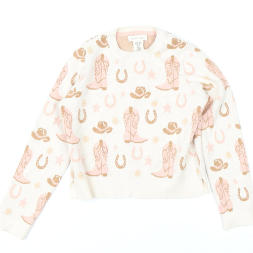 Happily Grey Girls Beige Pink Western Pullover Jumper 11-12 Years
