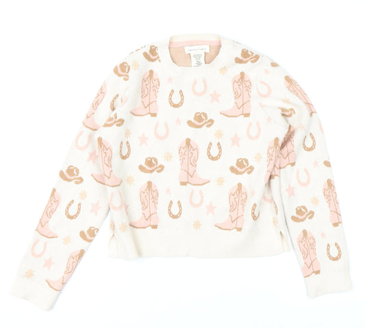 Happily Grey Girls Beige Pink Western Pullover Jumper 11-12 Years