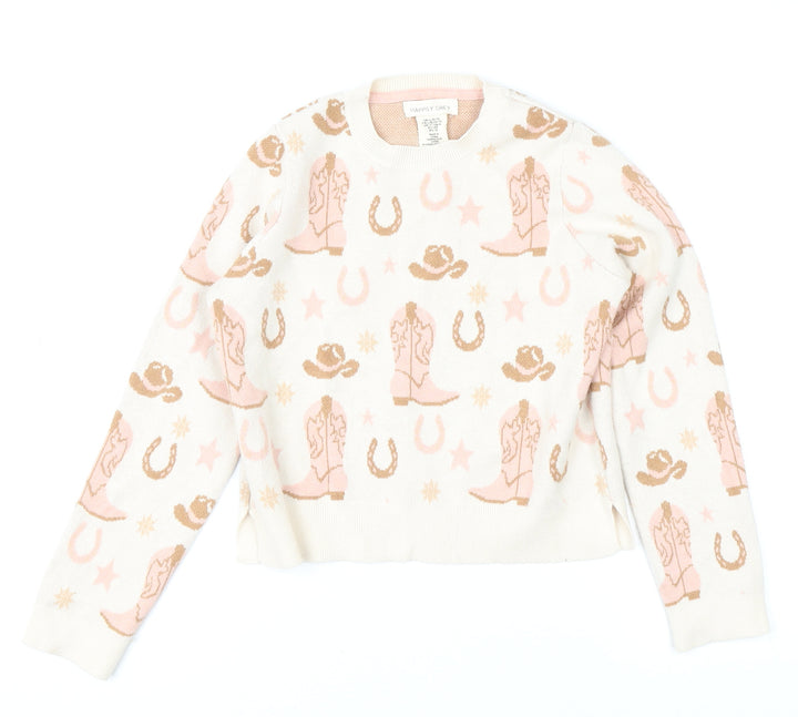 Happily Grey Girls Beige Pink Western Pullover Jumper 11-12 Years