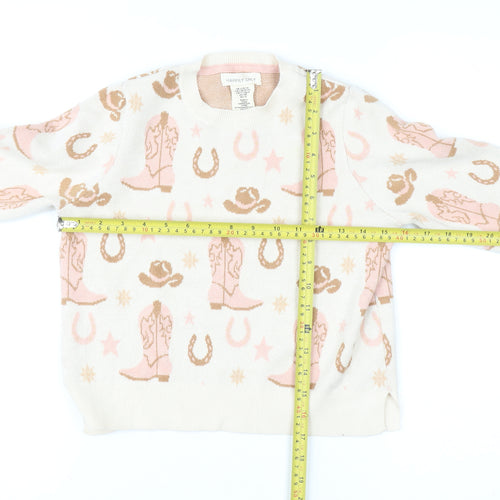 Happily Grey Girls Beige Pink Western Pullover Jumper 11-12 Years