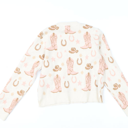 Happily Grey Girls Beige Pink Western Pullover Jumper 11-12 Years