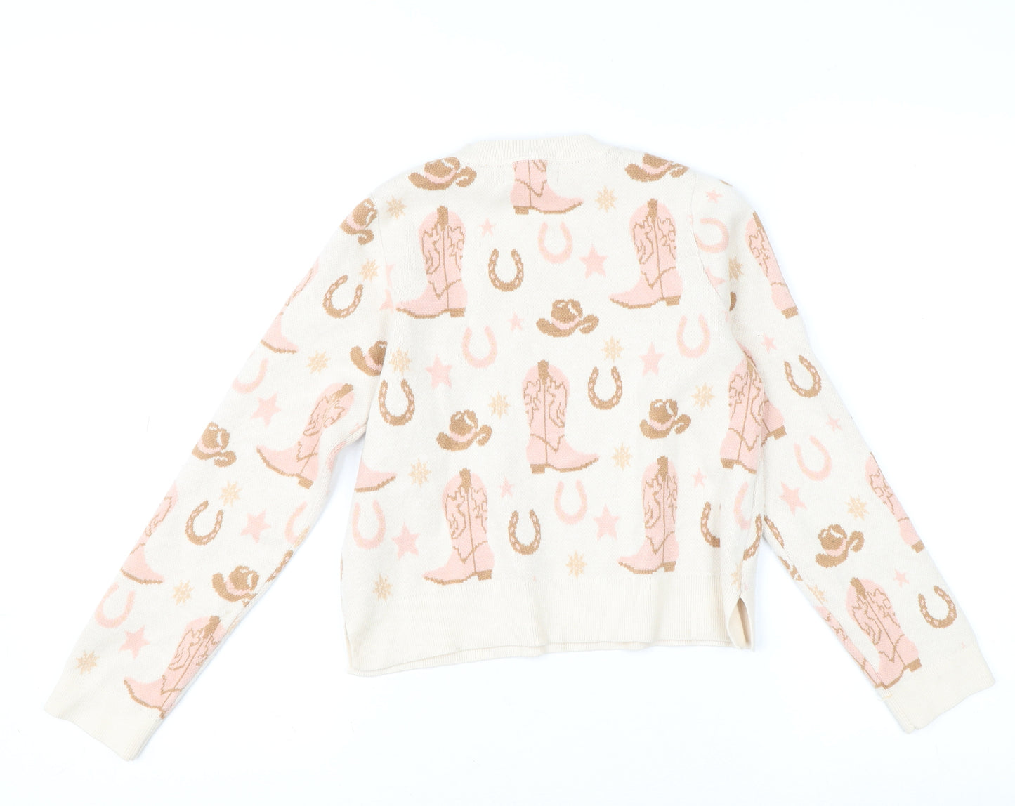 Happily Grey Girls Beige Pink Western Pullover Jumper 11-12 Years