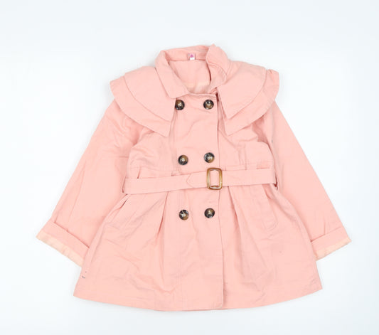 Qingdao WWCX Girls Pink Cotton Linen Belted Trench Coat Age 13 Years