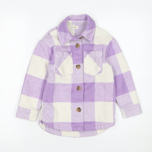 F&F Girls Purple Check Shirt Jacket 5-6 Years Lined Button Front