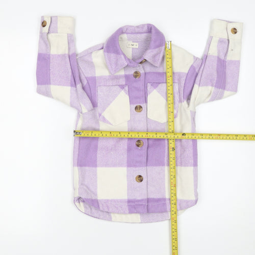 F&F Girls Purple Check Shirt Jacket 5-6 Years Lined Button Front